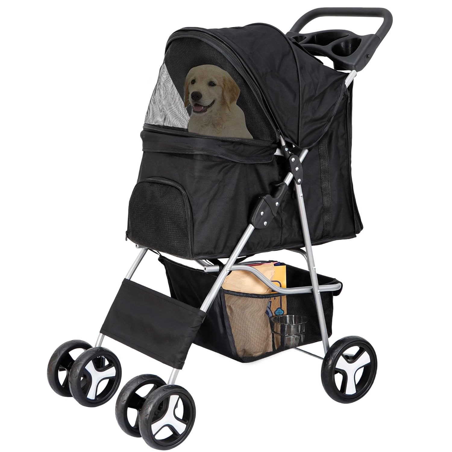 Foldable 4-Wheel Pet Stroller – Comfortable & Secure Travel for Small & Medium Pets