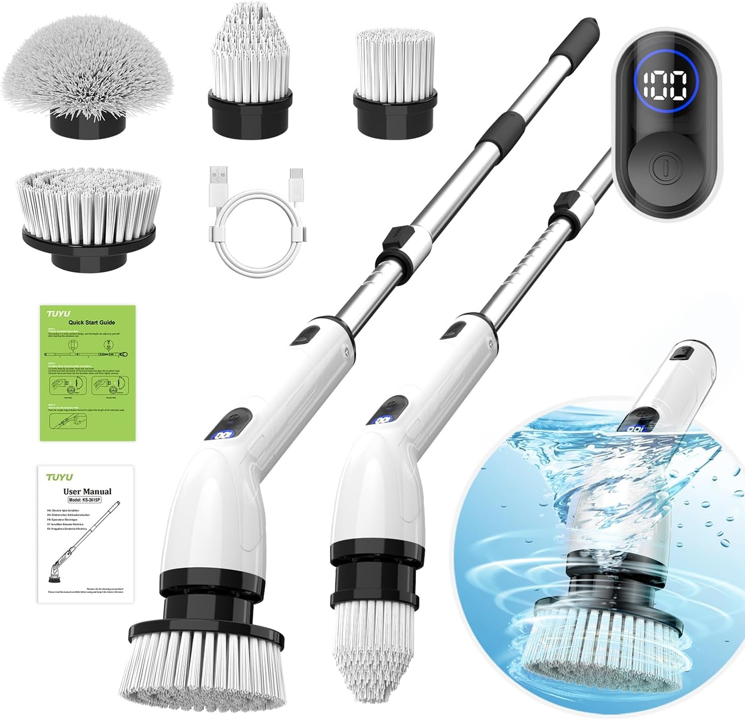 Electric Spin Scrubber – Waterproof, Cordless Power Scrubber with Adjustable Handle