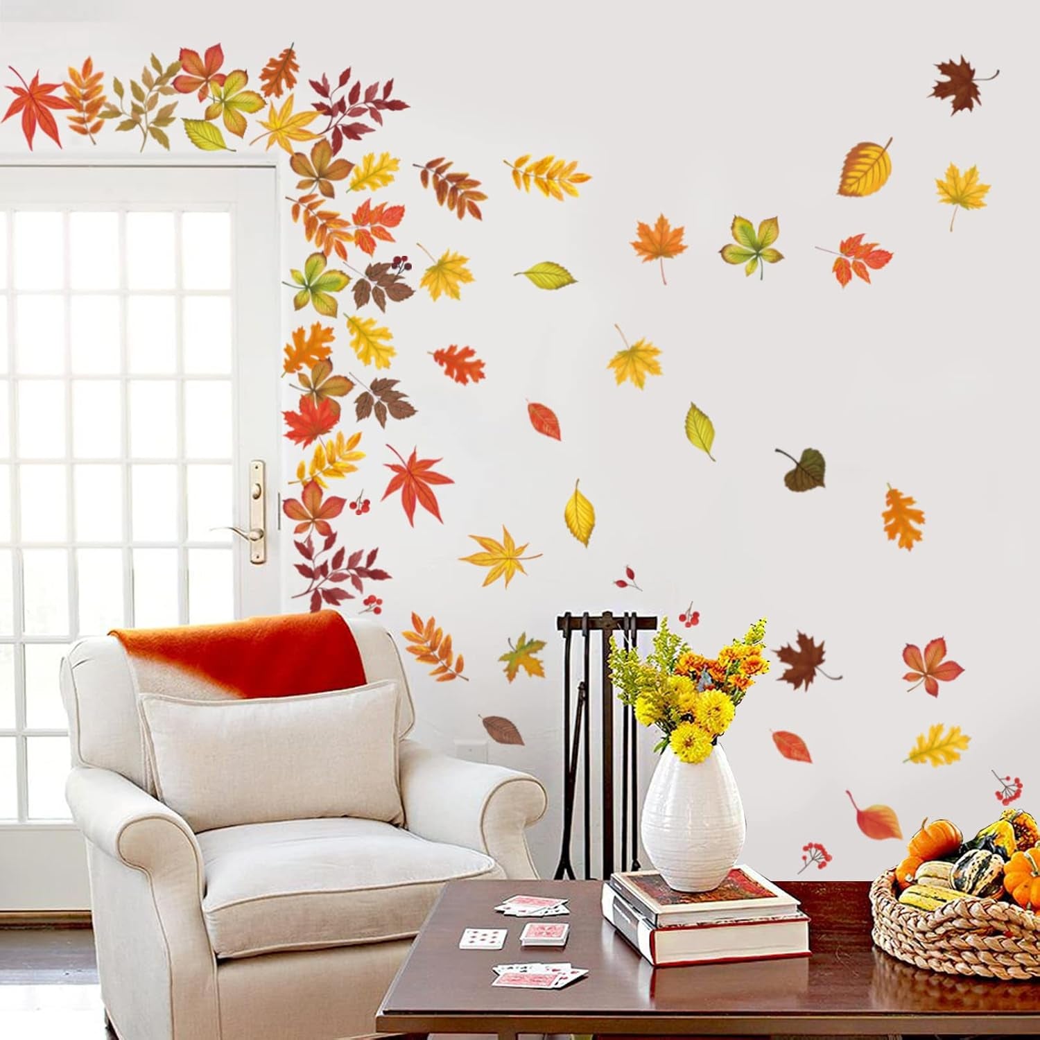 Autumn Maple Leaves Wall Stickers – Festive Thanksgiving Home Decor