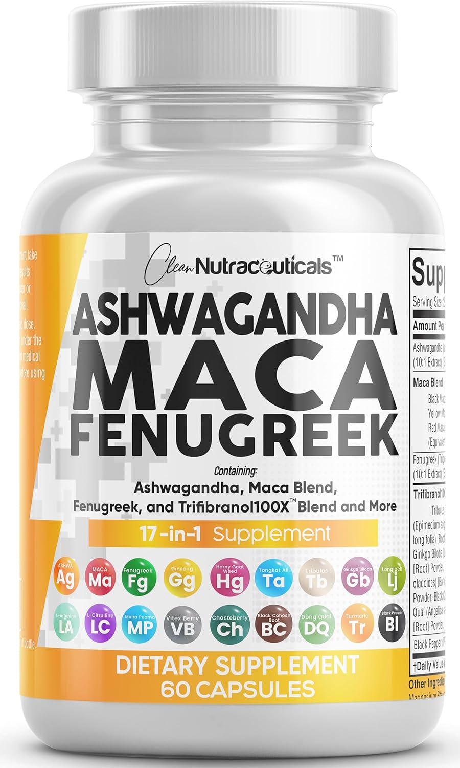 High-Potency Ashwagandha, Maca Root & Fenugreek Supplement – 17-in-1 Herbal Formula