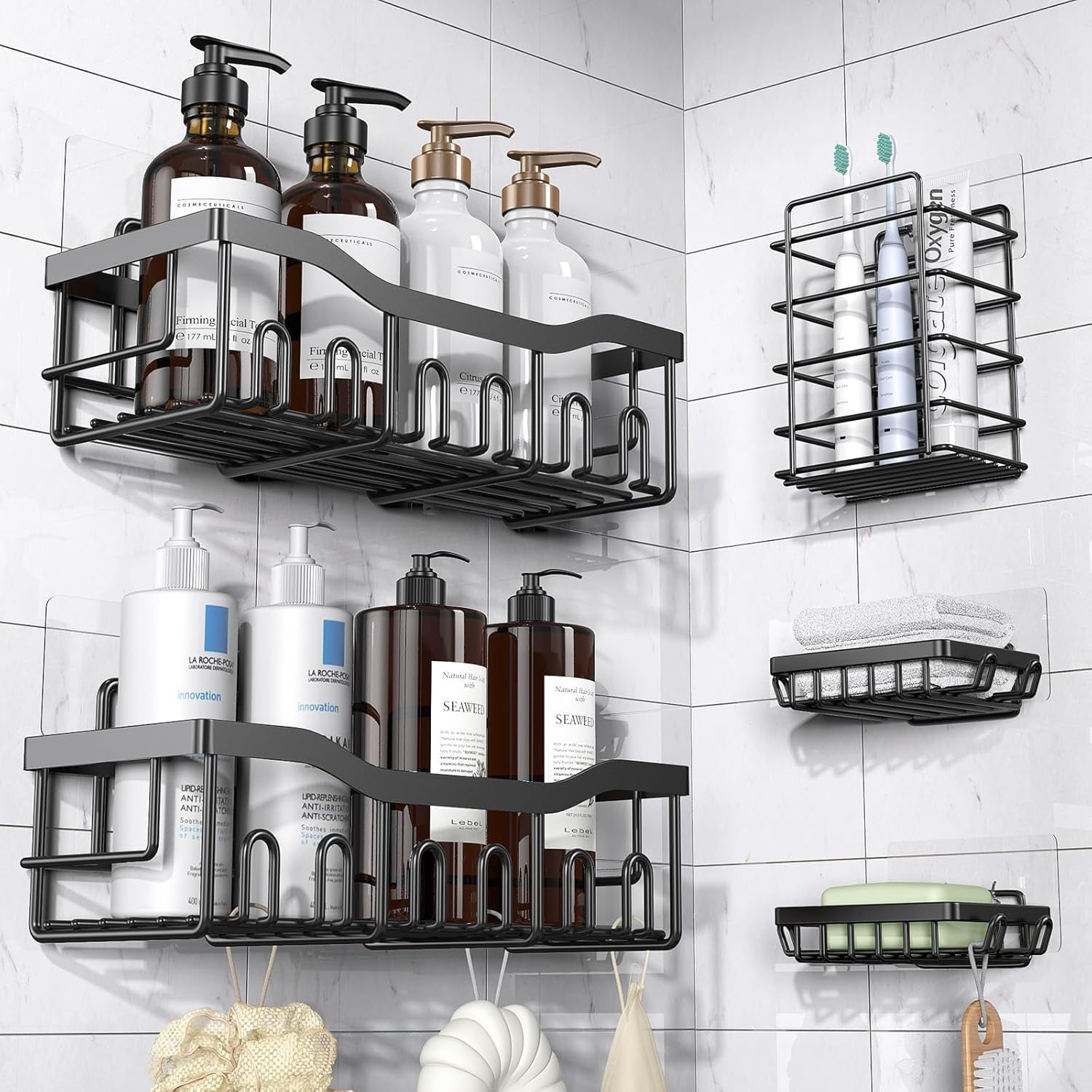 Rustproof Adhesive Shower Caddy Set – No-Drill Storage Solution