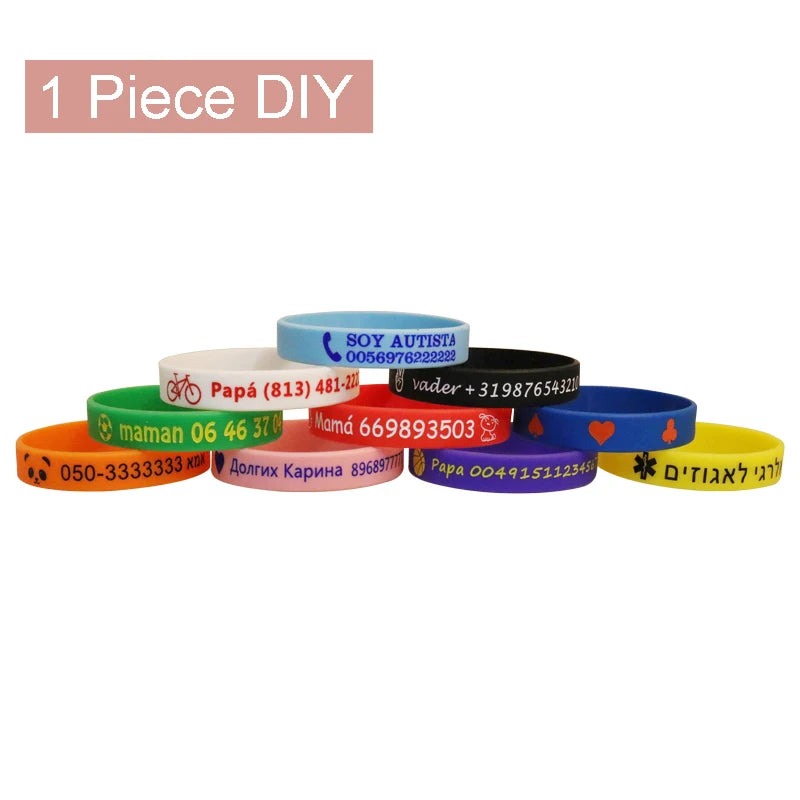 Custom Silicone Safety Bracelet for Kids - Personalized ID Wristband with Name & Phone Number
