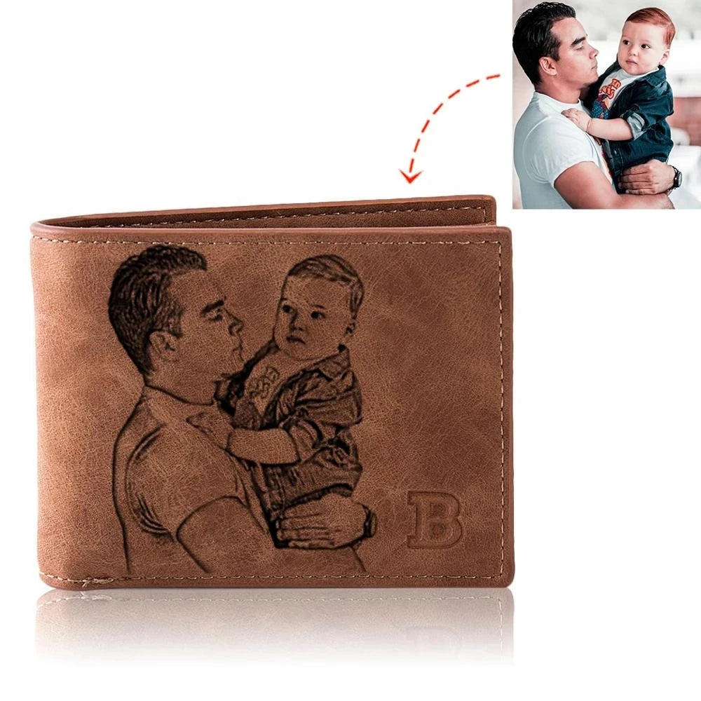 Custom Engraved Leather Wallet – Personalized Photo & Name Wallet for Men