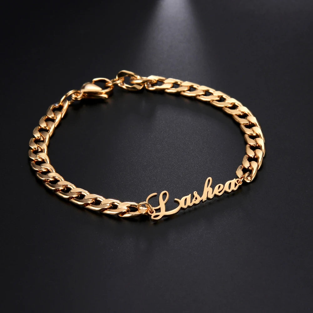 Personalized Stainless Steel Name Bracelet - Custom Engraved Cuban Chain Jewelry