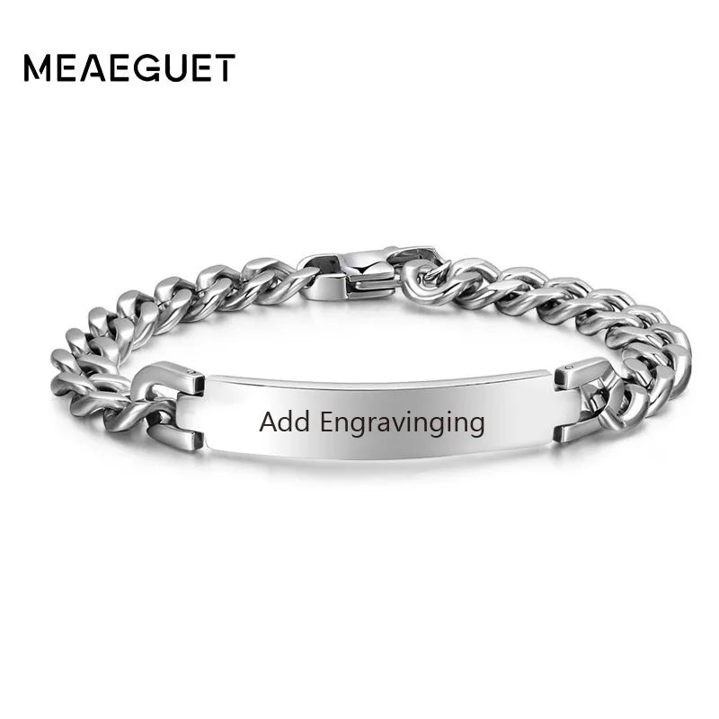 Custom Engraved Stainless Steel Men's Bracelet – Personalized ID Bangle with Free Engraving