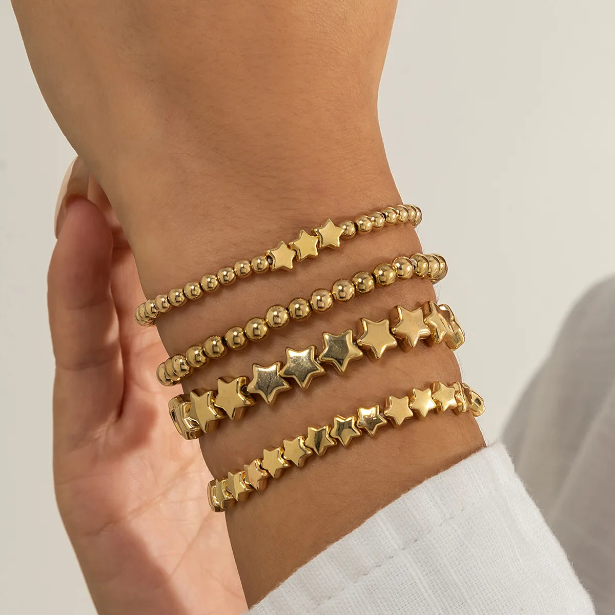 Boho Star Charm Bracelet Set - Gold & Silver Beaded Women's Jewelry