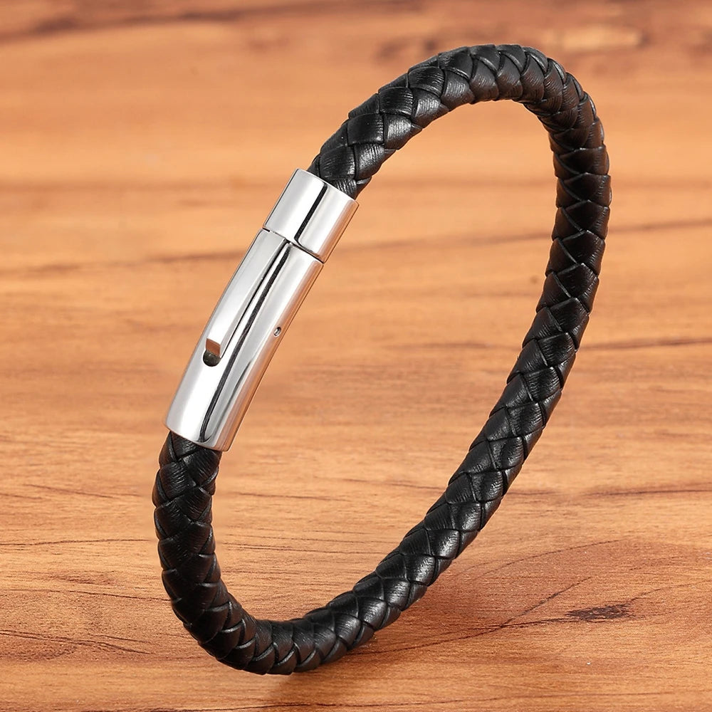 Pulsera de cuero para hombre con cierre magnético de acero inoxidable: elegante y duradera