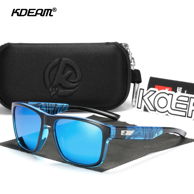 KDEAM Hot Square Polarized Sunglasses for Men – Crystal Graffiti Design, UV400 Polaroid Lenses, Anti-Reflective Fishing Shades with Hard Protective Box (KD109)