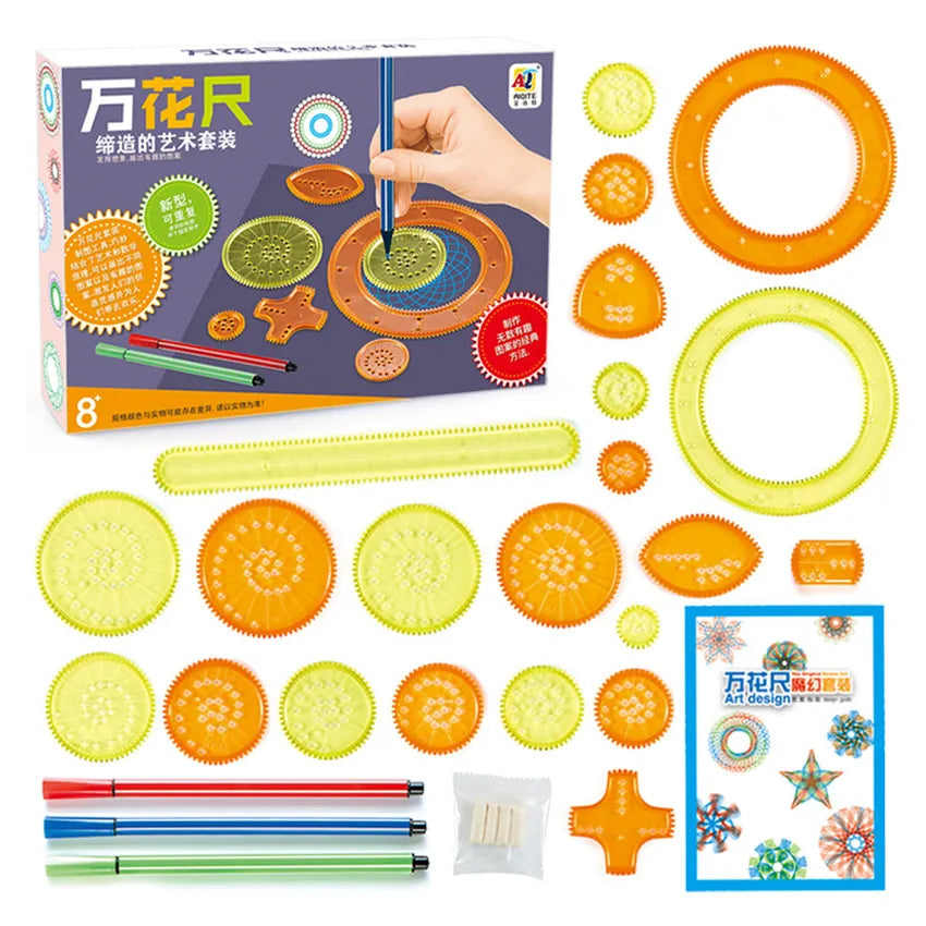 Spirograph Drawing Set for Kids – 27-Piece Spiral Art Kit with Gears, Pens & Rulers
