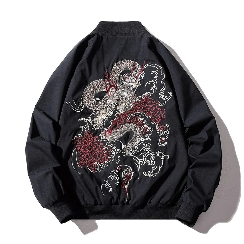 Men’s Dragon Embroidered Bomber Jacket – Stylish Lightweight Spring & Fall Outerwear