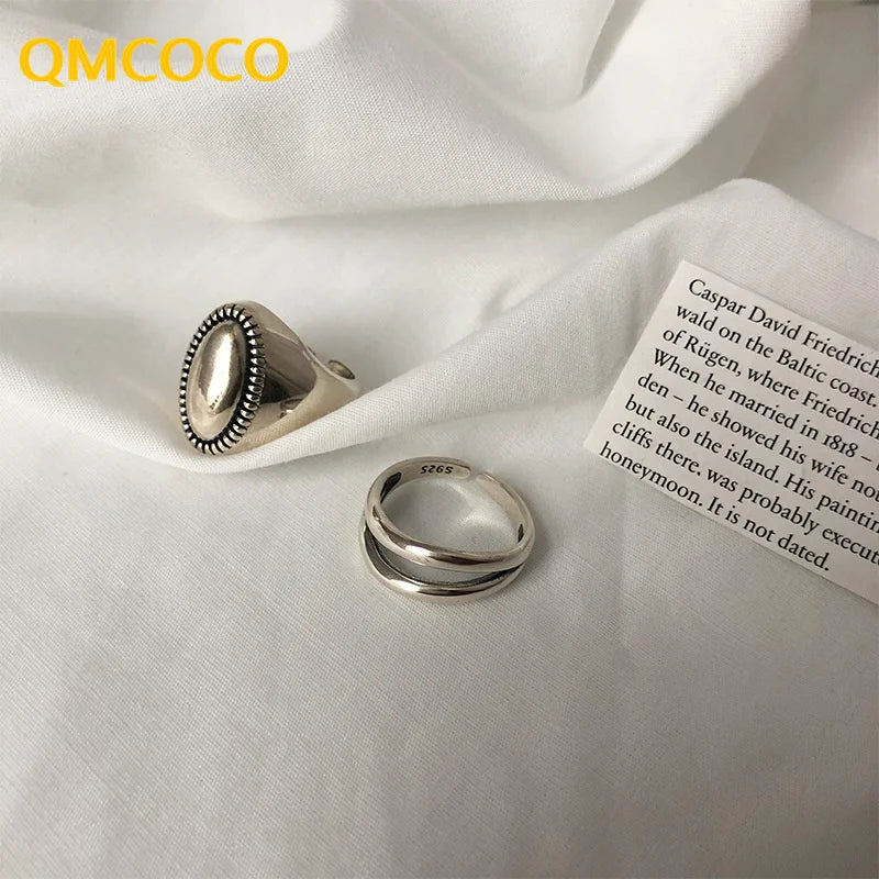 Anillo minimalista de plata ovalada de doble capa: joyería elegante y moderna para mujeres