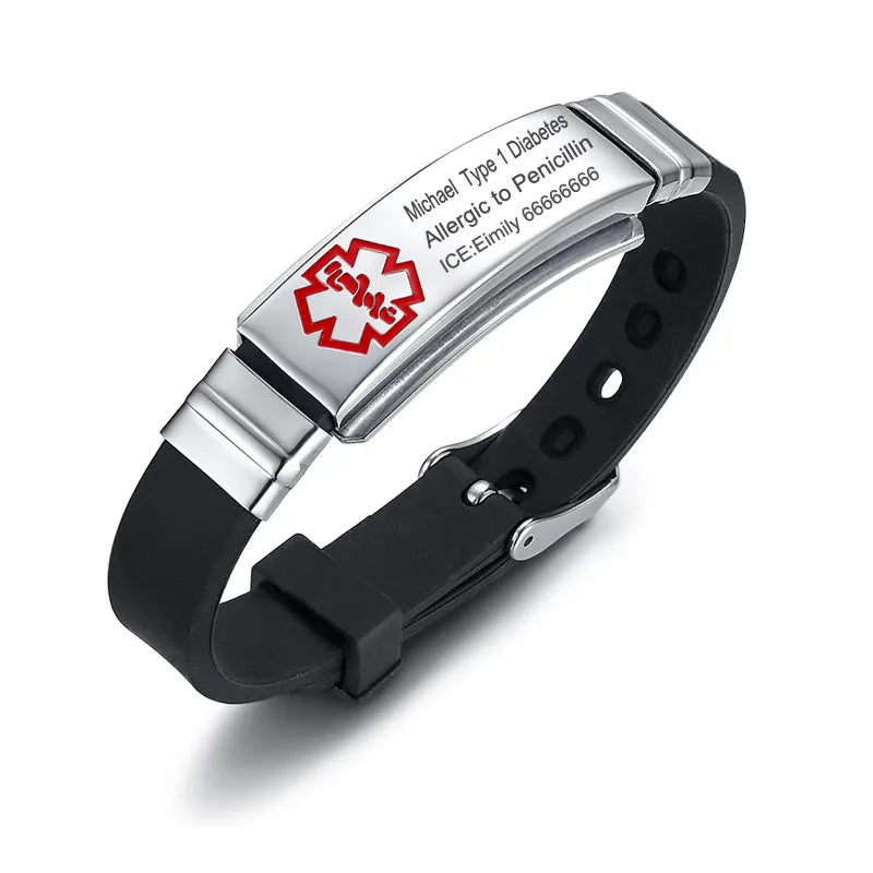Custom Engraved Medical Alert Bracelet - Personalized Stainless Steel ID Jewelry for Men & Women