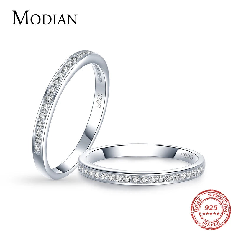 Anillo de compromiso y boda de Modian en plata de ley 925 con circonitas: engaste pavé clásico para mujer