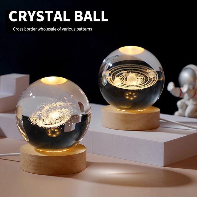 Glowing Crystal Ball LED Night Light with Solar System Design