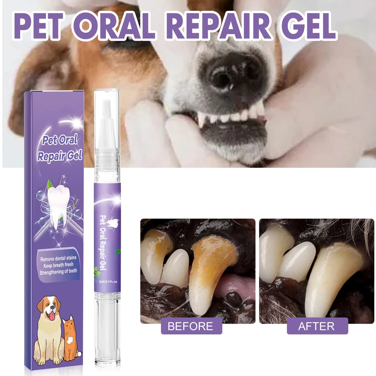 Pet Dental Care Gel for Bad Breath & Tartar Removal - No Brushing Needed