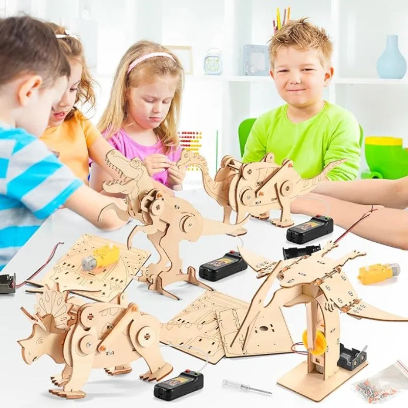 Kit STEM de dinosaurios: rompecabezas de madera en 3D y modelo de robot para niños | Juguete educativo de ciencia e ingeniería