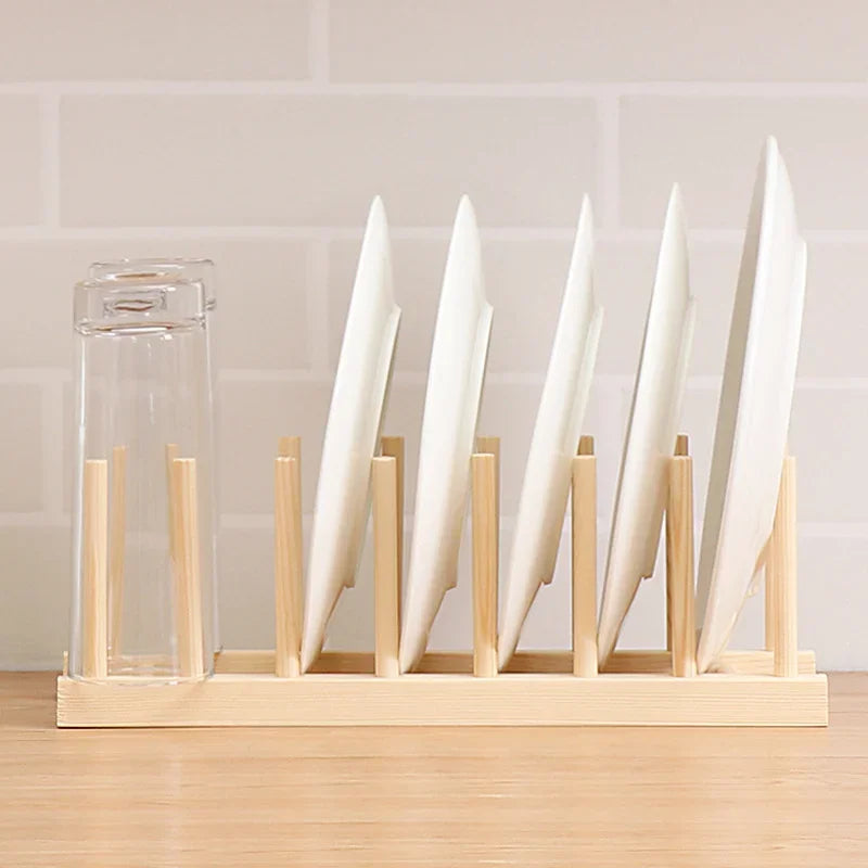 Bamboo Dish Drying Rack – Space-Saving Kitchen Organizer for Plates, Cups, and Lids