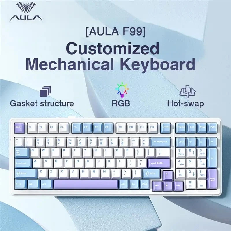 AULA F99 Wireless Mechanical Keyboard with RGB Backlighting, Multi-Device Connectivity & Hot-Swappable Switches