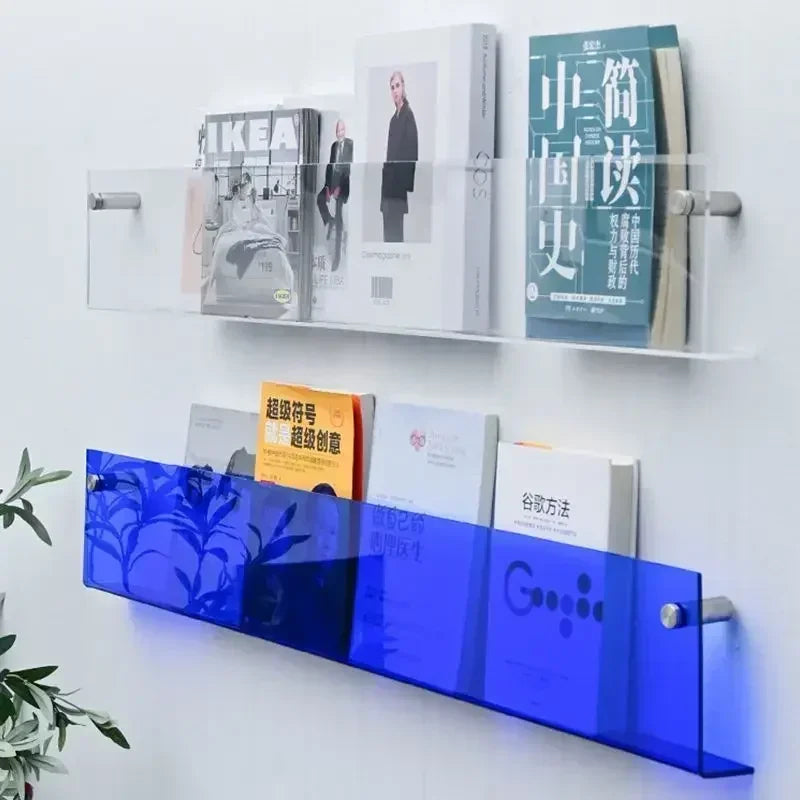 Wall-Mounted Transparent Acrylic Storage Rack – Stylish Organizer for Books, Magazines & More