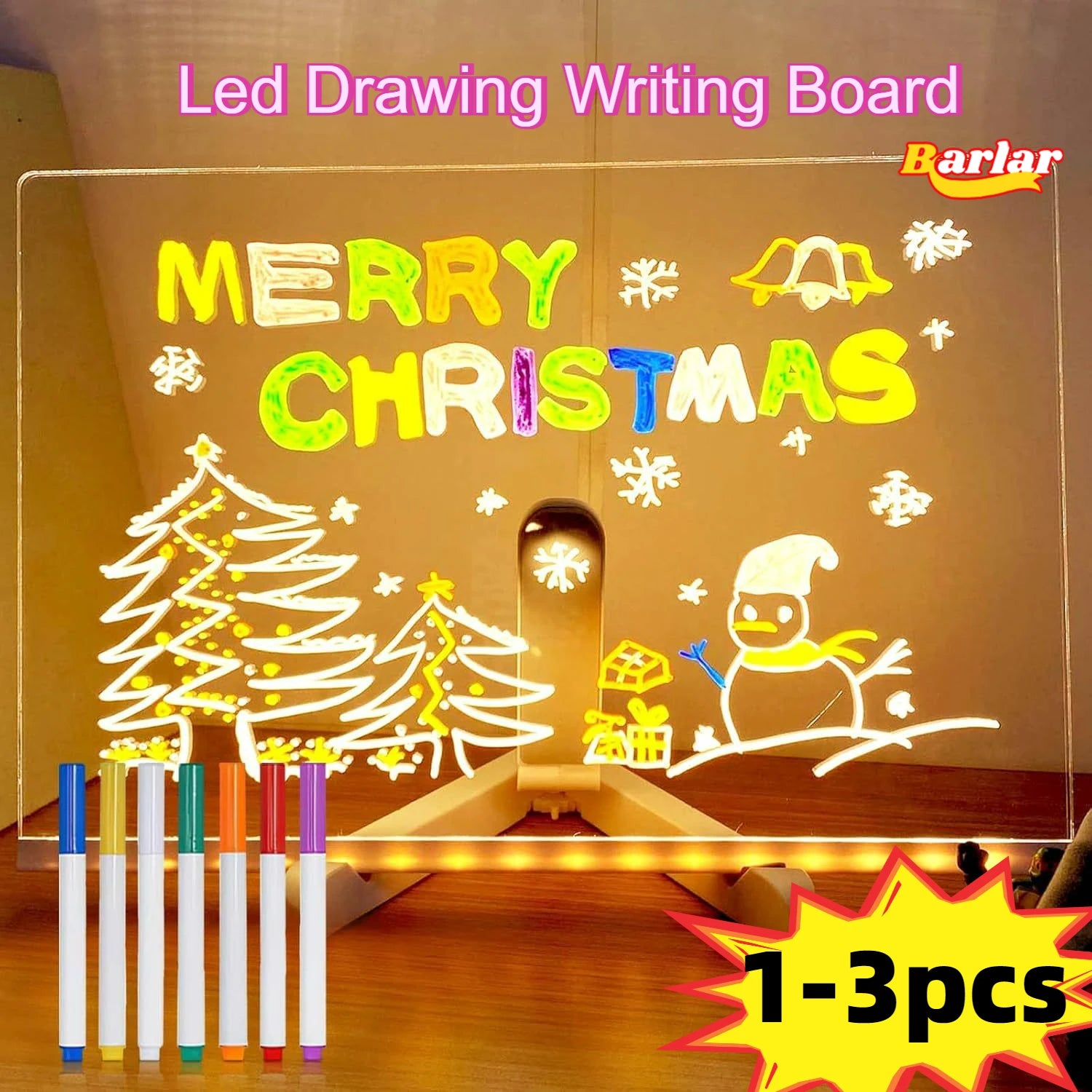 LED Light-Up Drawing Board - USB-Powered Electronic Sketch Pad with 7 Color Pens
