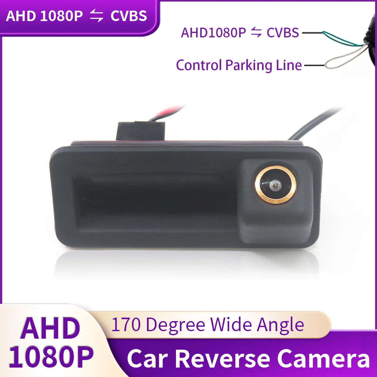 170° HD Car Rear View Camera with AHD/CVBS Signal and Parking Guidelines
