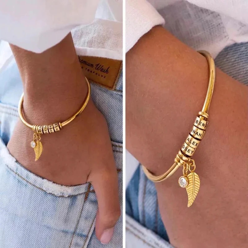 Personalized Stainless Steel Name Bracelet with Birthstone Charm