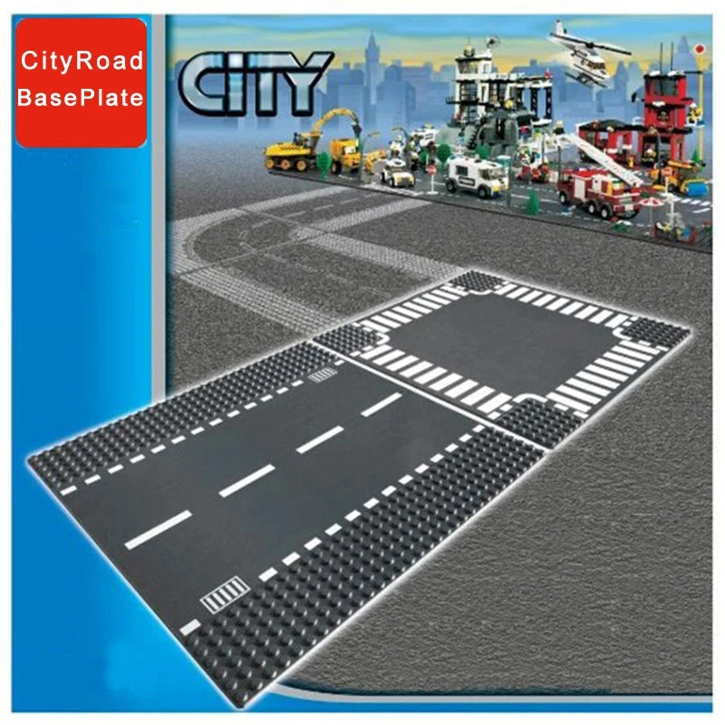 City Road Base Plate for Building Blocks – Compatible with Lego, 25.5cm x 25.5cm, Construction Toy Accessories