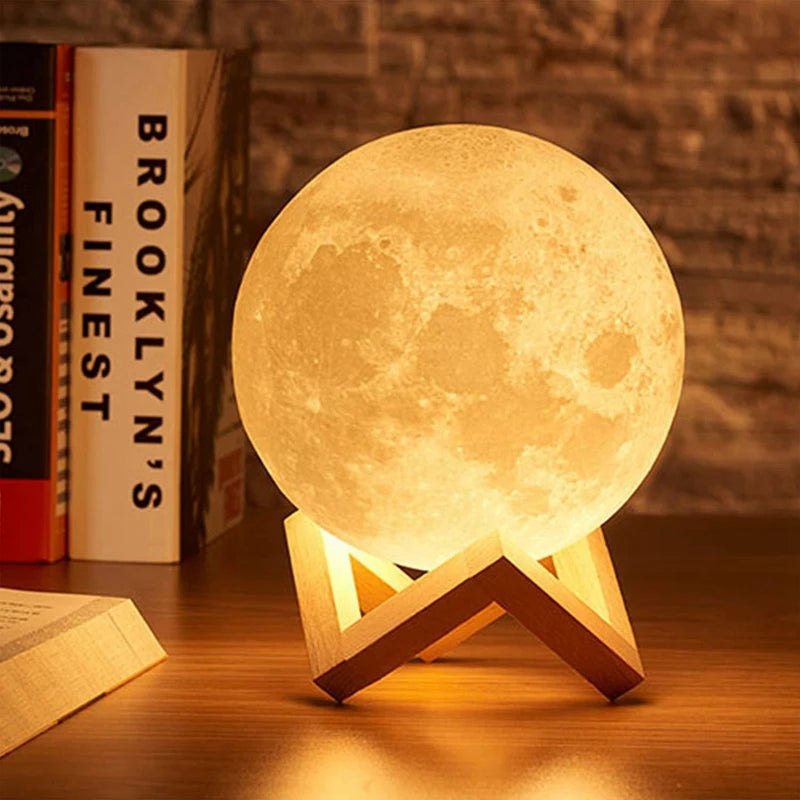 3D Moon LED Night Light with Button Battery – Portable Soft Glow Lamp