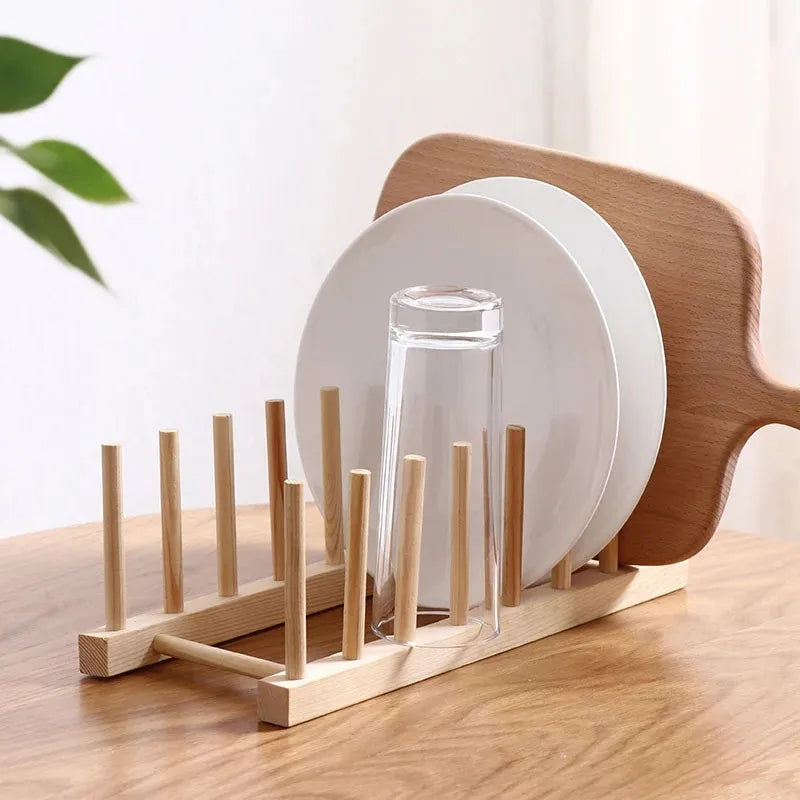 🔹 Soporte de madera multifuncional: organizador de tapas para platos, tazas y libros 🔹