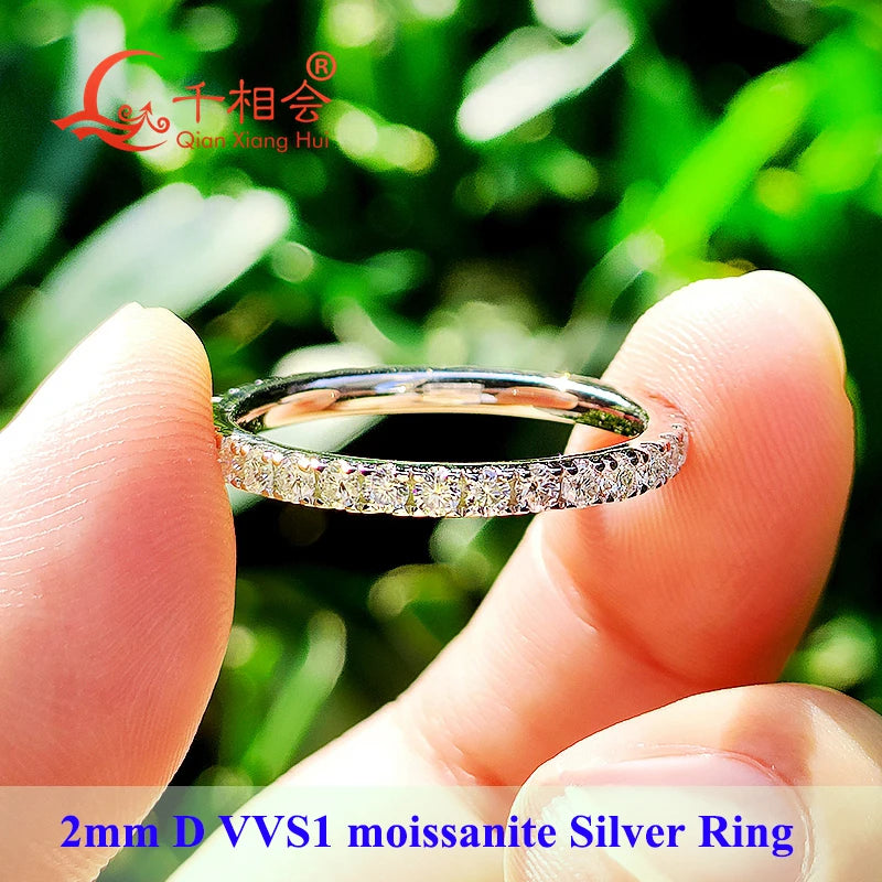 2mm Moissanite Eternity Band - 925 Sterling Silver Wedding Ring for Women