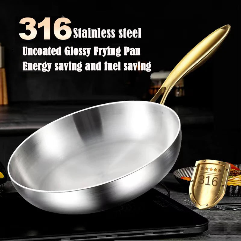316 Stainless Steel Frying Pan – 11-Inch Professional Chef's Skillet for Gas & Induction