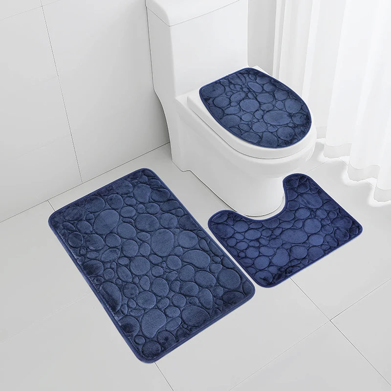 3-Piece Bathroom Mat Set – Super Absorbent, Non-Slip Stone Pattern Rugs