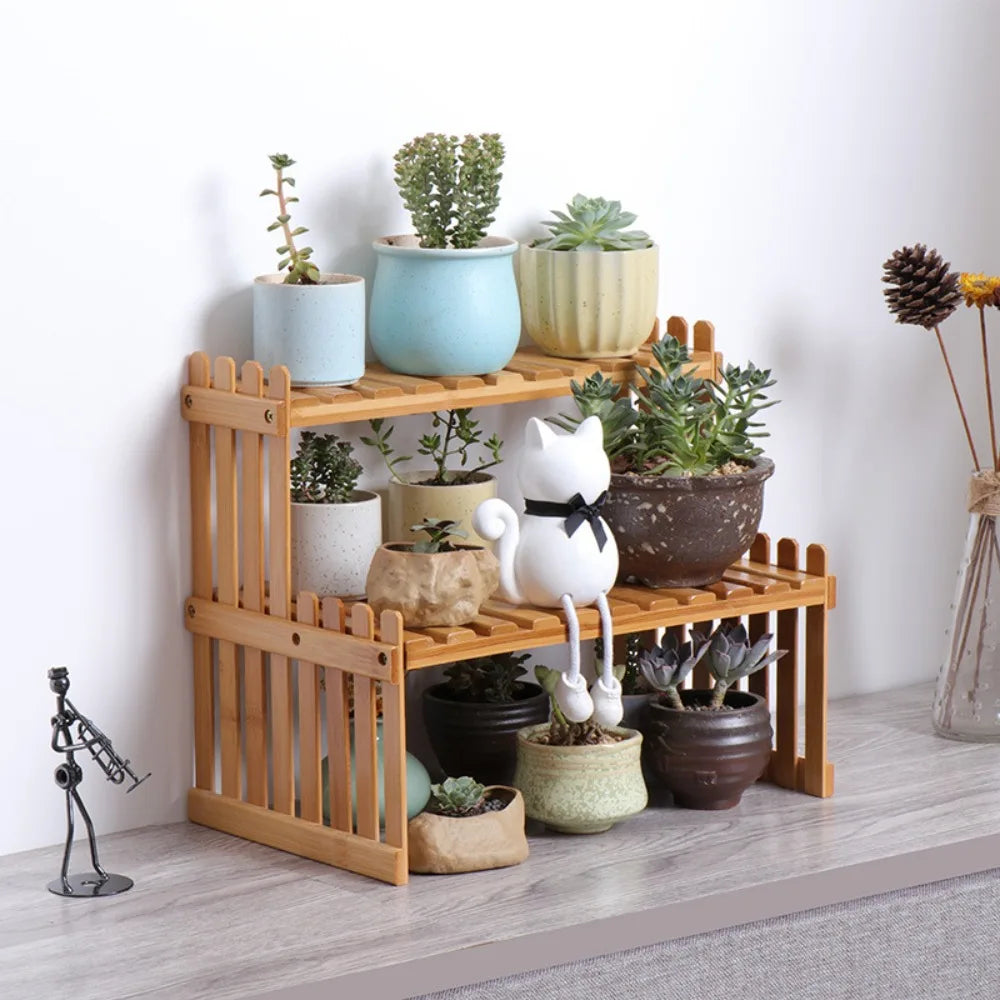 Bamboo 3-Tier Plant Stand – Indoor Flower Pot Rack & Multi-Purpose Storage Shelf