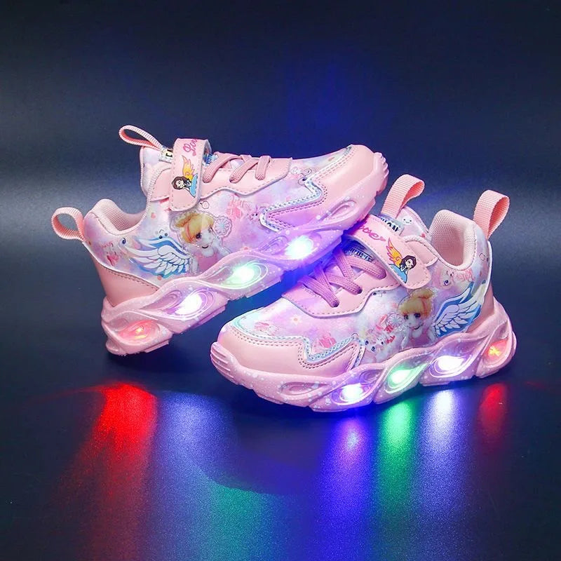 Girls' LED Light-Up Sneakers - Fashionable Pink & Purple Athletic Shoes