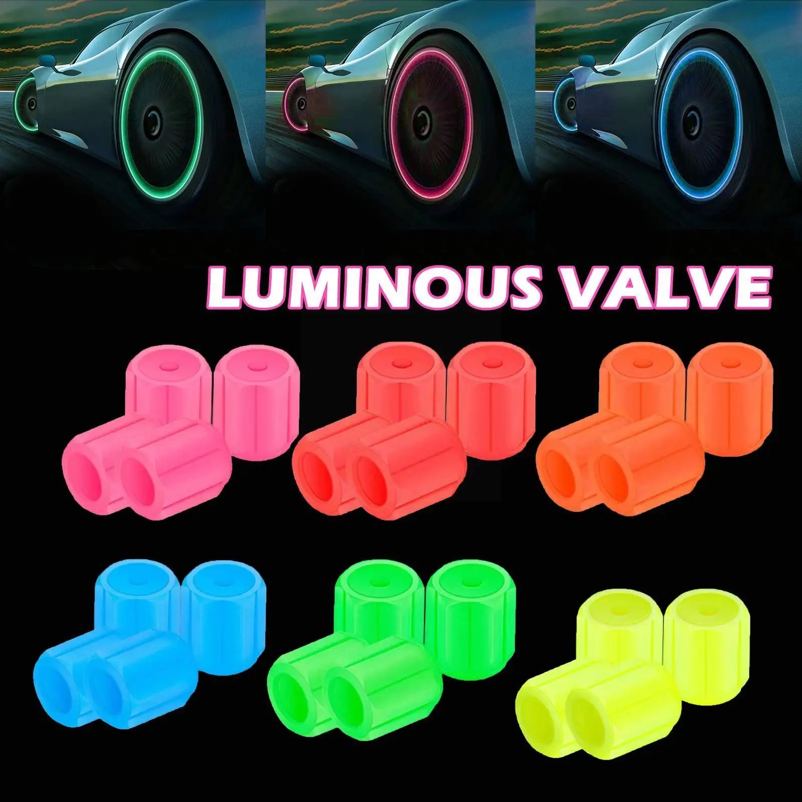 Glow in  the Dark Tire Valve Caps  Fluorescent Stem Covers for Cars Motorcycles & Bicycles