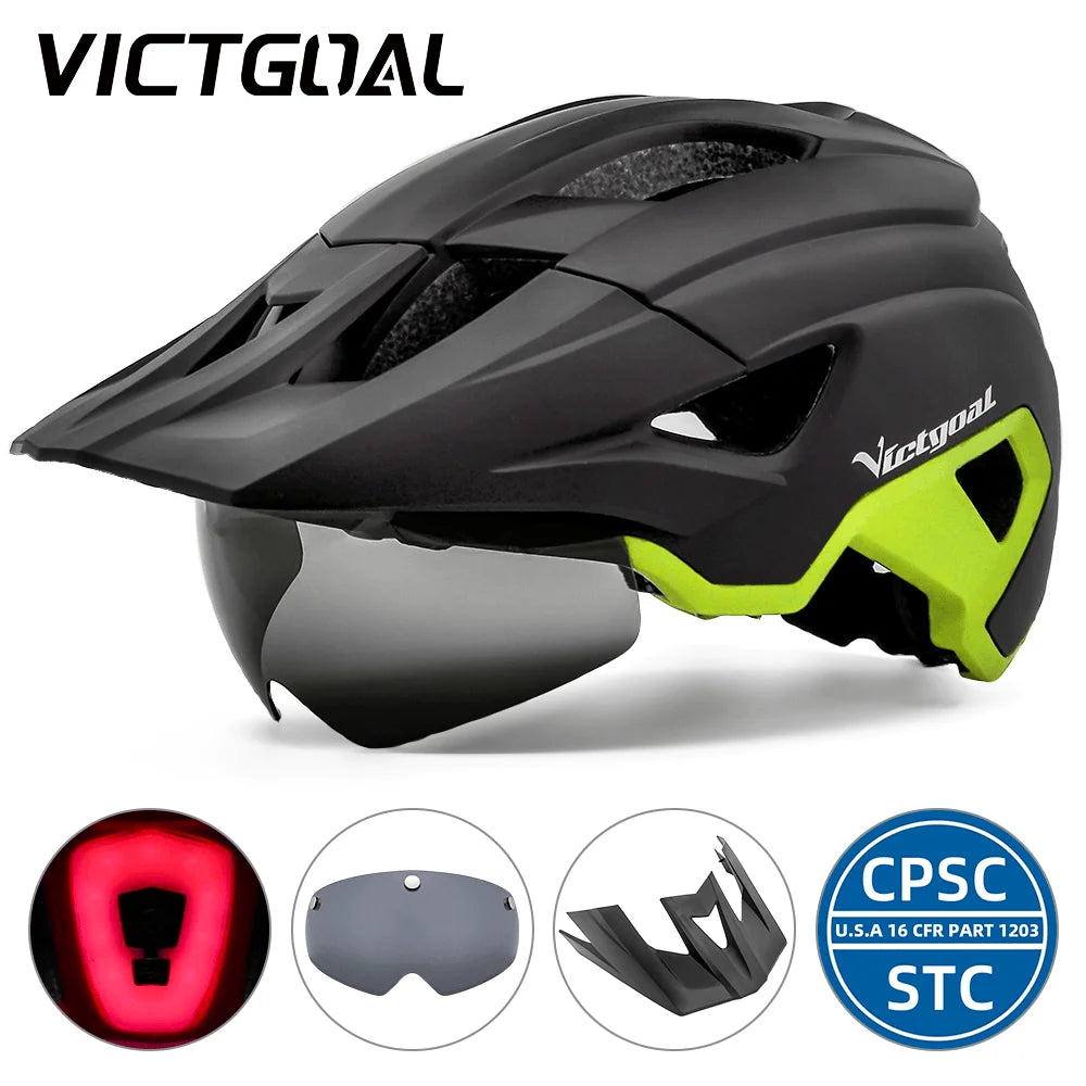 USB Rechargeable Bike Helmet with LED Light & Magnetic Goggles - 20-Vent Cycling Helmet