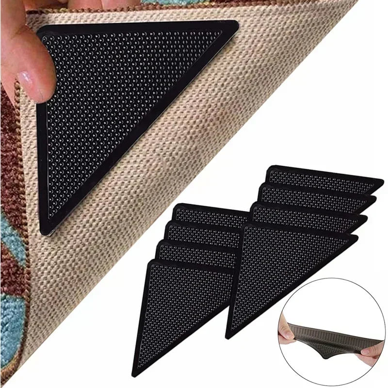 Reusable Non-Slip Rug Grippers - Washable Triangle Carpet Tape for Tile & Hardwood Floors