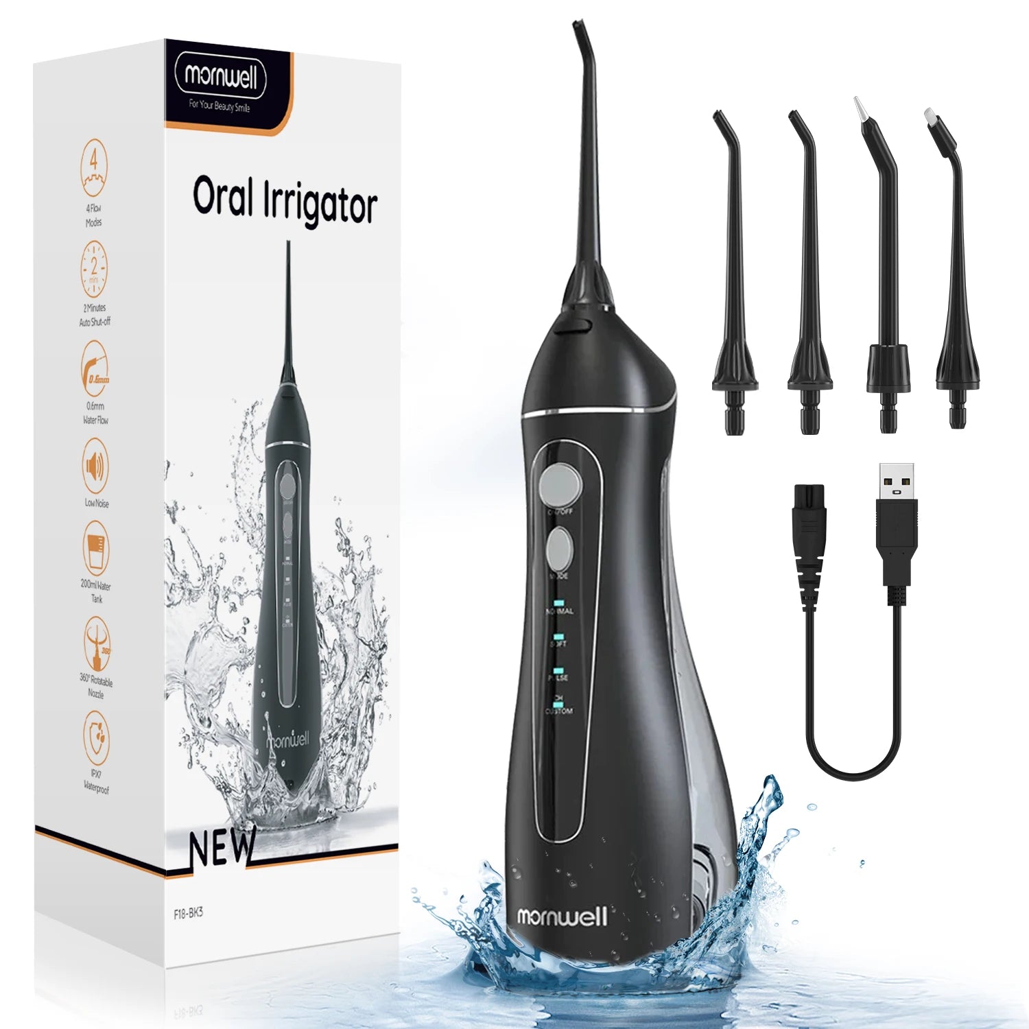 Cordless Water Flosser with Adjustable Pressure, 4 Nozzles & Rechargeable Battery