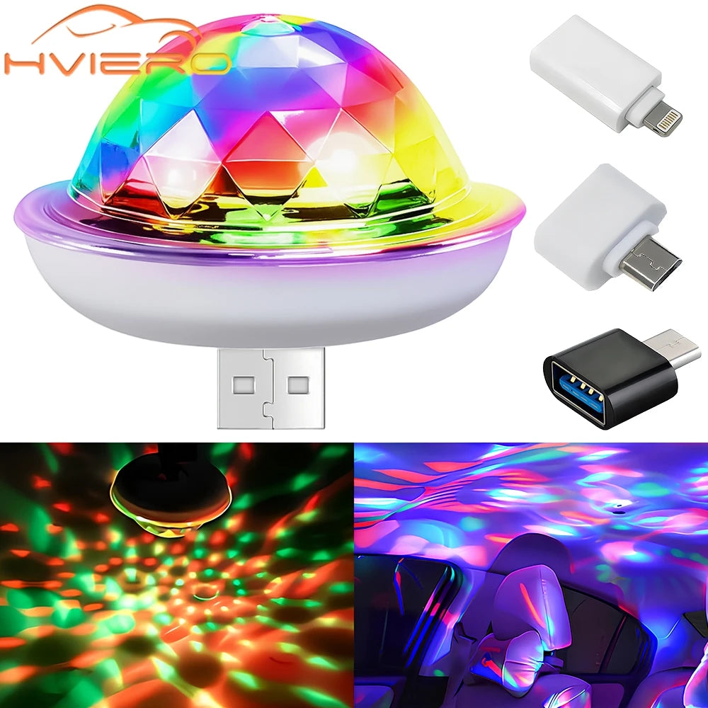 USB Car Ambient LED Light - RGB Music Sync Party Light with Multi-Interface
