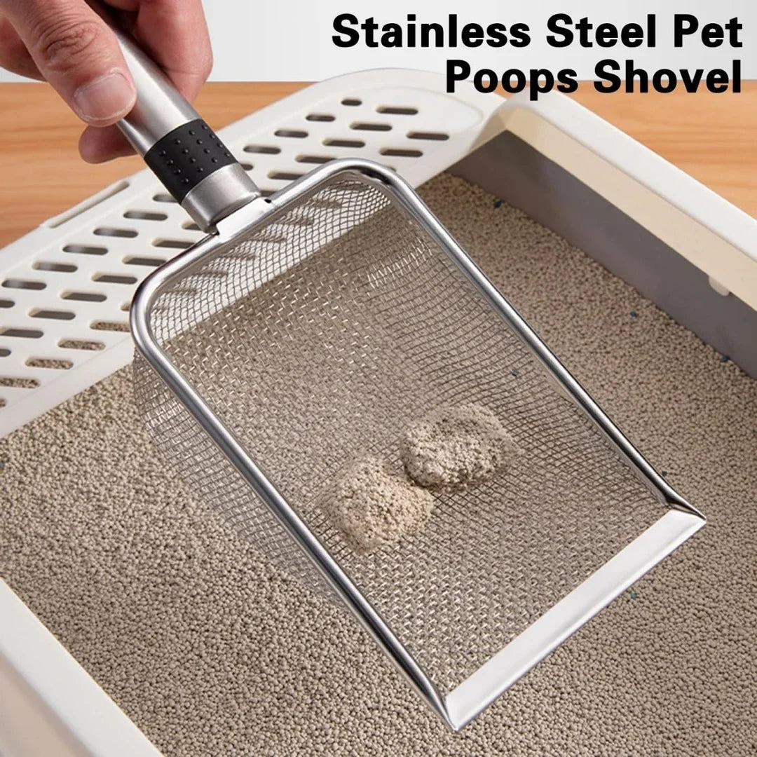 Stainless Steel Cat Litter Scoop – Durable, Long Handle, Easy-Clean Poop Shovel