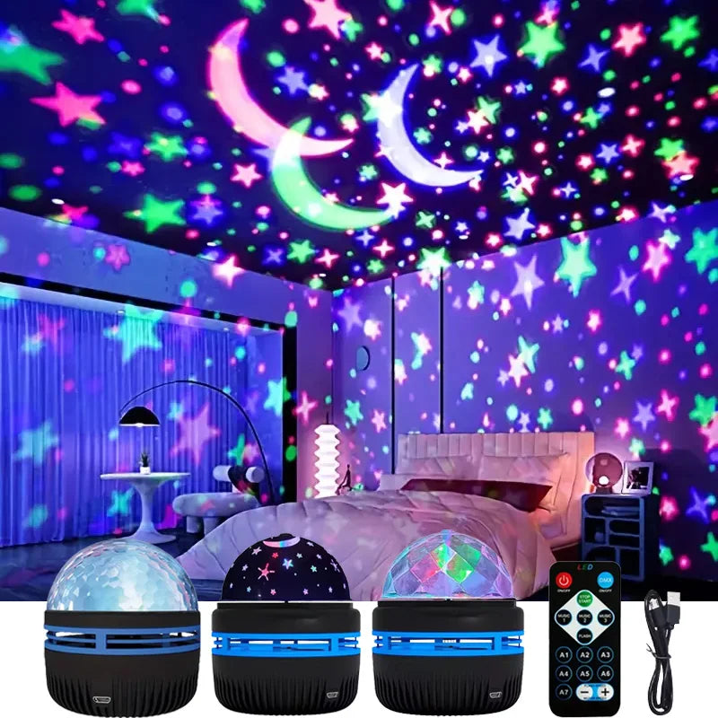 Rotating Star Projector Night Light - Galaxy Aurora LED Lamp with Remote Control
