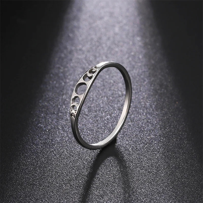 Minimalist Stainless Steel Sun & Moon Phase Ring – Elegant Jewelry for Women