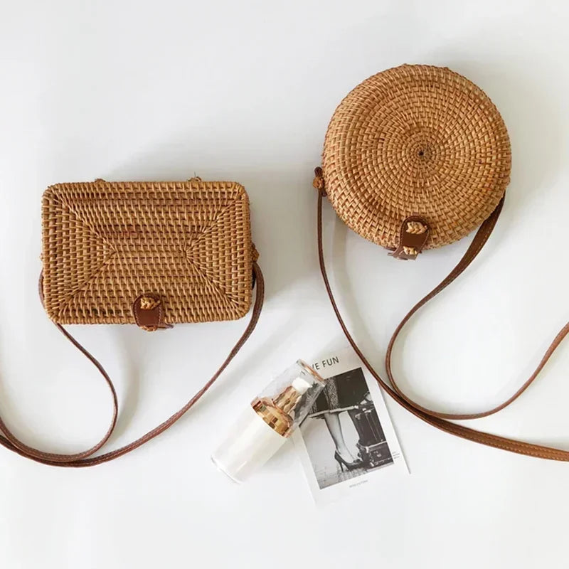 Bohemian Straw Circular Handbag for Women – Stylish, Durable & Chic