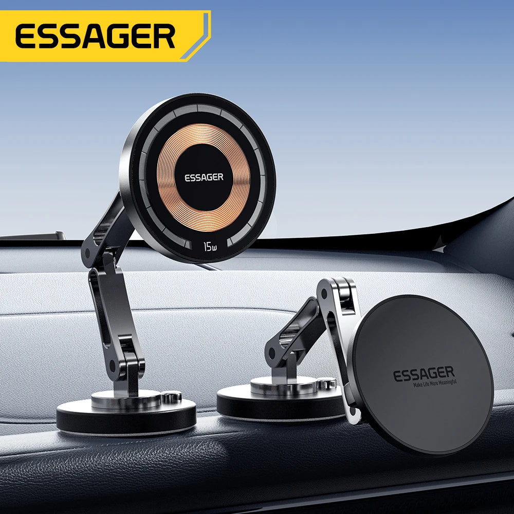 Magnetic Wireless Car Charging Holder - 15W Fast Charger & Multi-Angle Adjustable Mount