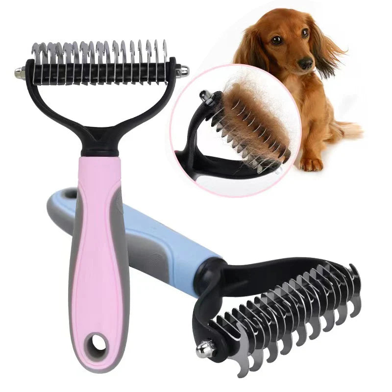 Dual-Sided Pet Deshedding Brush - Stainless Steel Dog & Cat Grooming Tool for All Coat Types