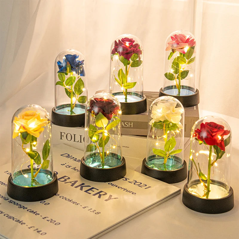 Eternal Red Silk Rose in Glass Dome – Romantic LED Light Gift for Valentine’s & Home Decor