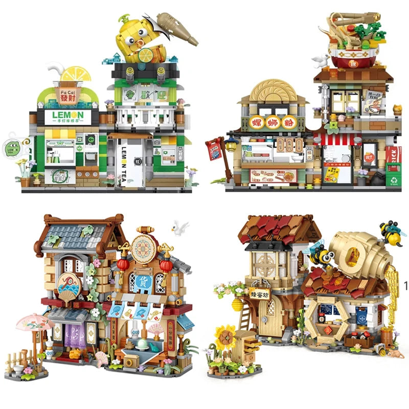 Mini Foldable Lemon Tea Shop Building Blocks Set – Creative City Street Model
