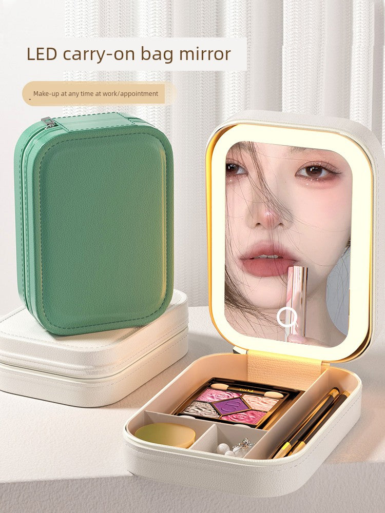 Portable LED Makeup Mirror with Storage – Compact Travel Vanity Organizer