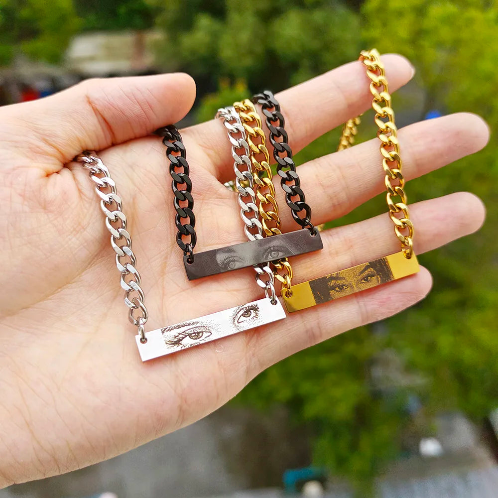 Personalized Name Necklace – Custom Stainless Steel Pendant with Engraved Photo for Couples