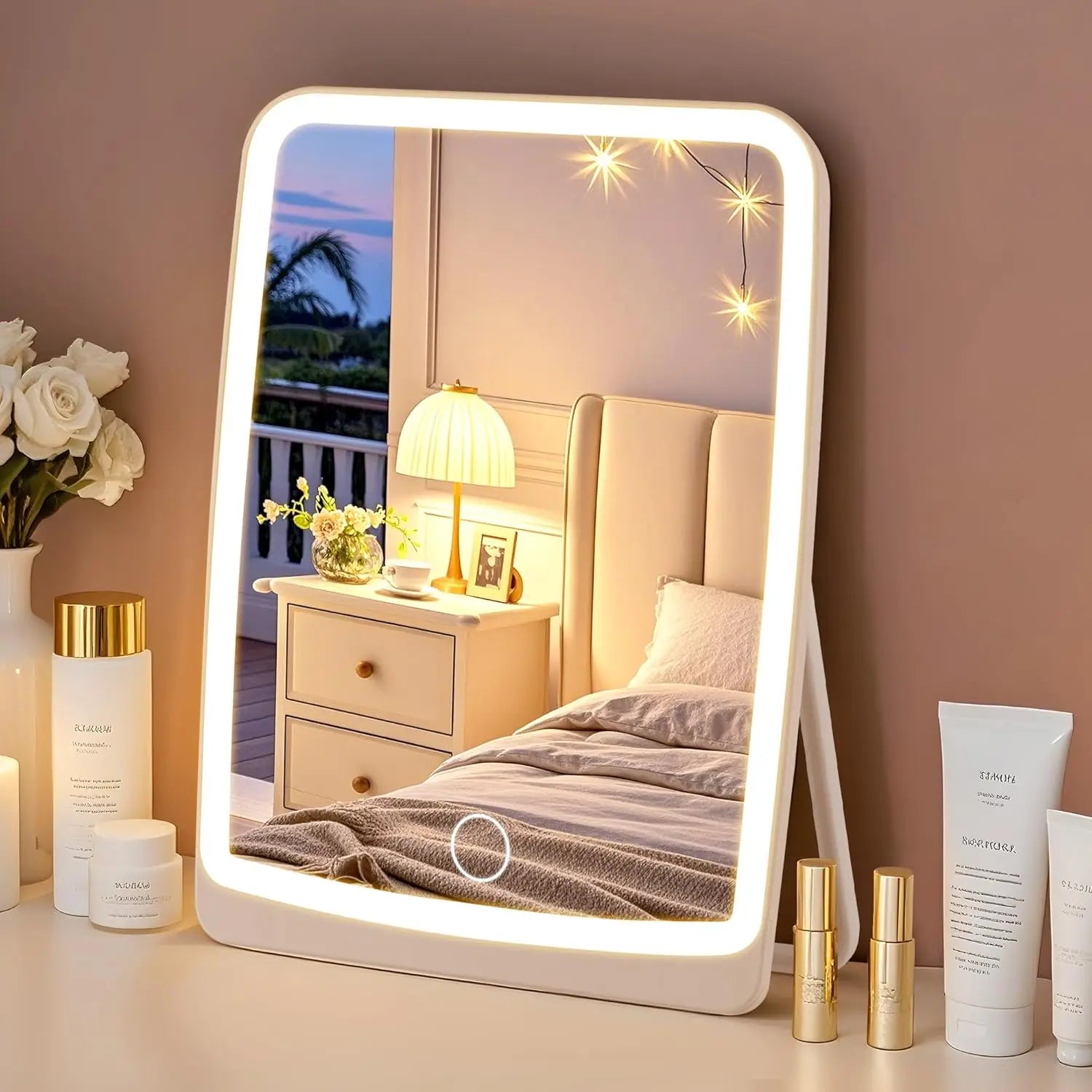 Rechargeable LED Makeup Mirror with 3-Color Lighting & Touch Control – Portable Vanity Mirror